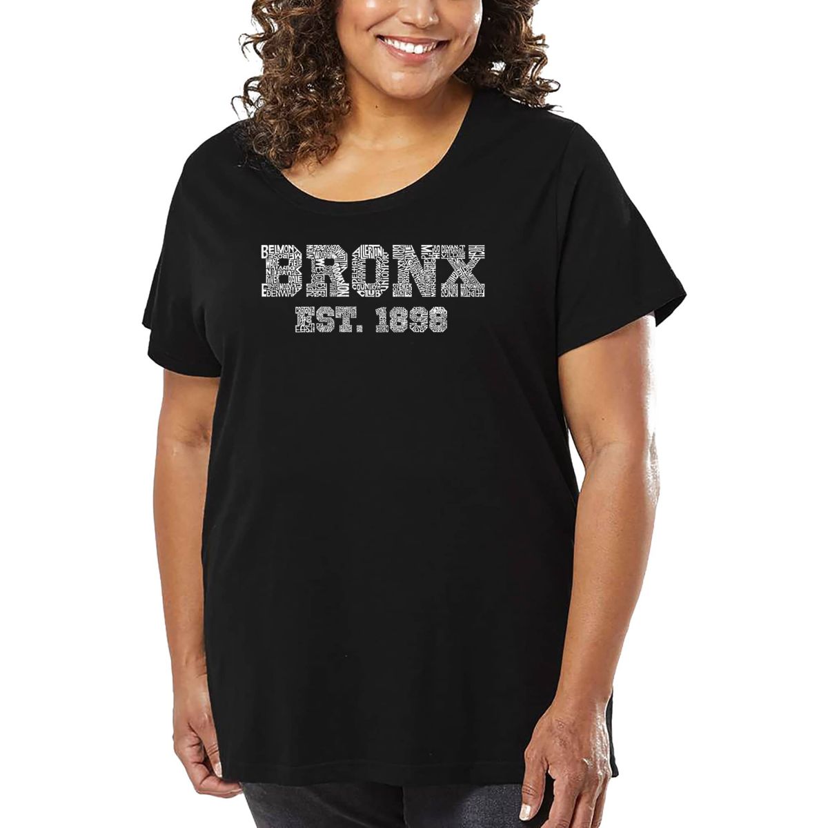 Womens Plus Size Word Art T-shirt - POPULAR NEIGHBORHOODS IN BRONX, NY