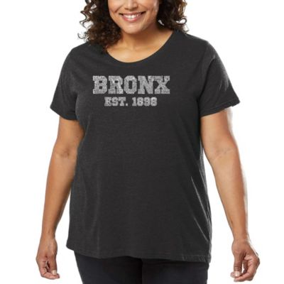 LA Pop Art Women's Plus Size Word Art T-shirt - POPULAR NEIGHBORHOODS IN BRONX, NY, Grey, 4X