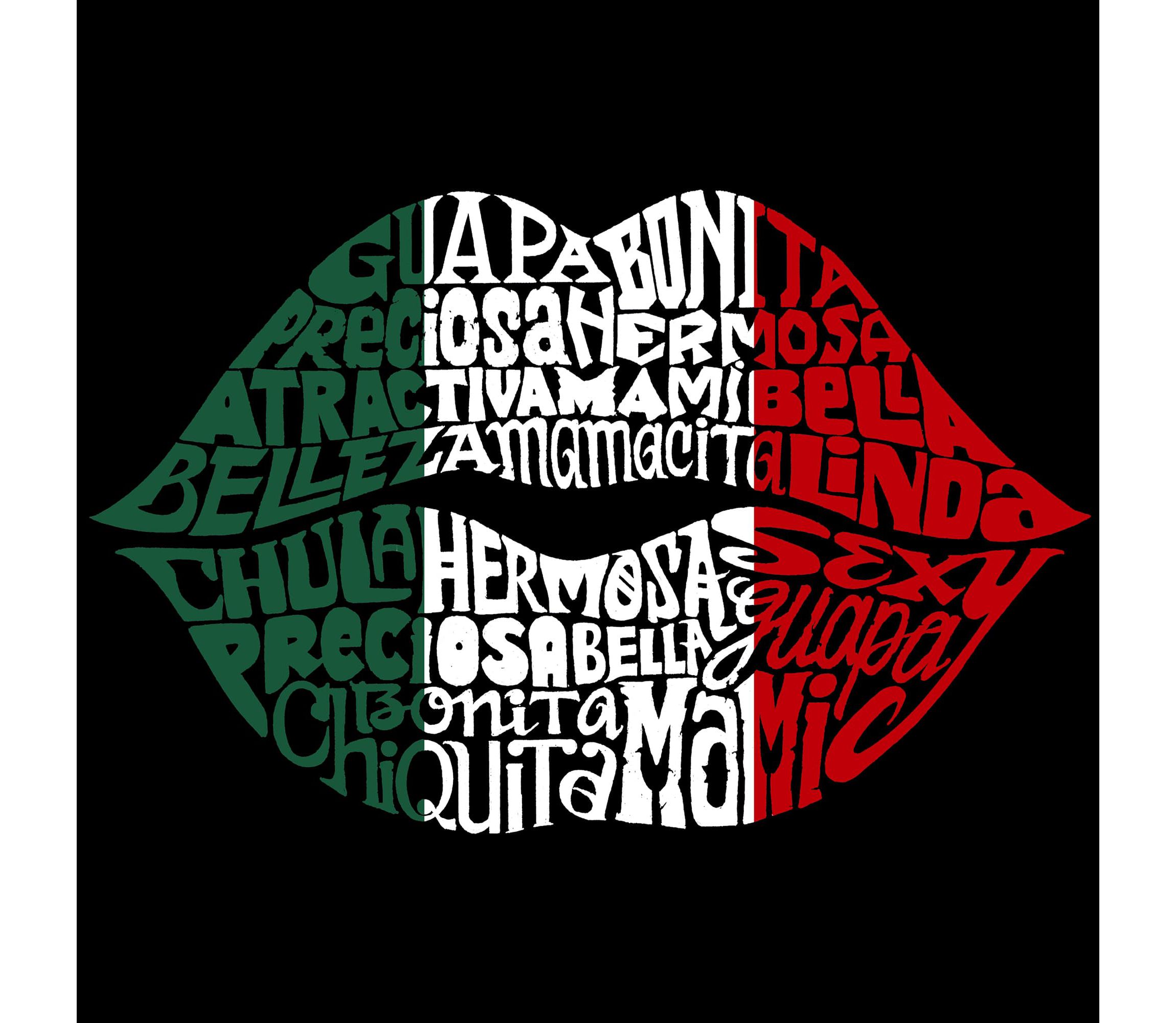 Womens Plus Size Word Art V-Neck - Latina Lips