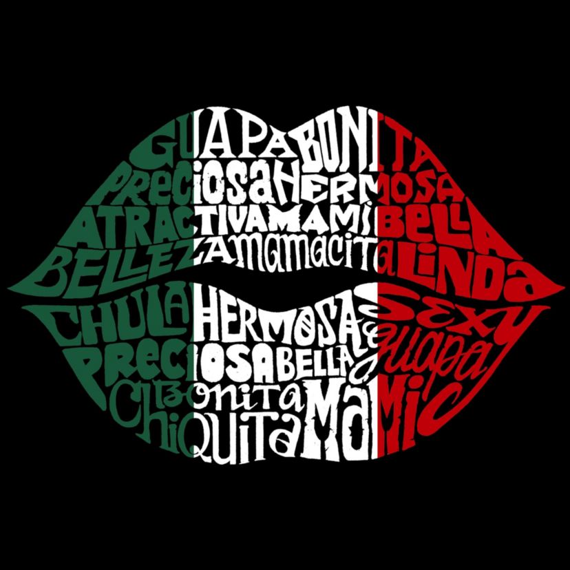 Womens Plus Size Word Art V-Neck - Latina Lips