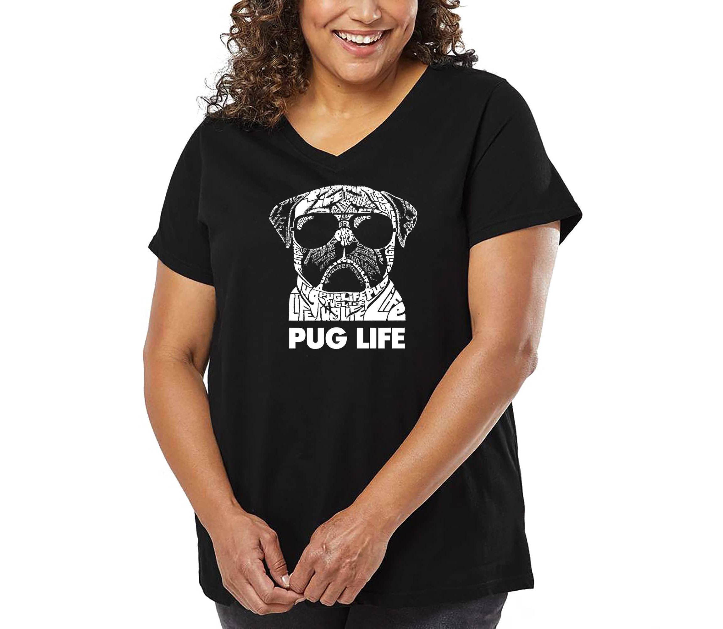 Womens Plus Size Word Art V-Neck - Pug Life