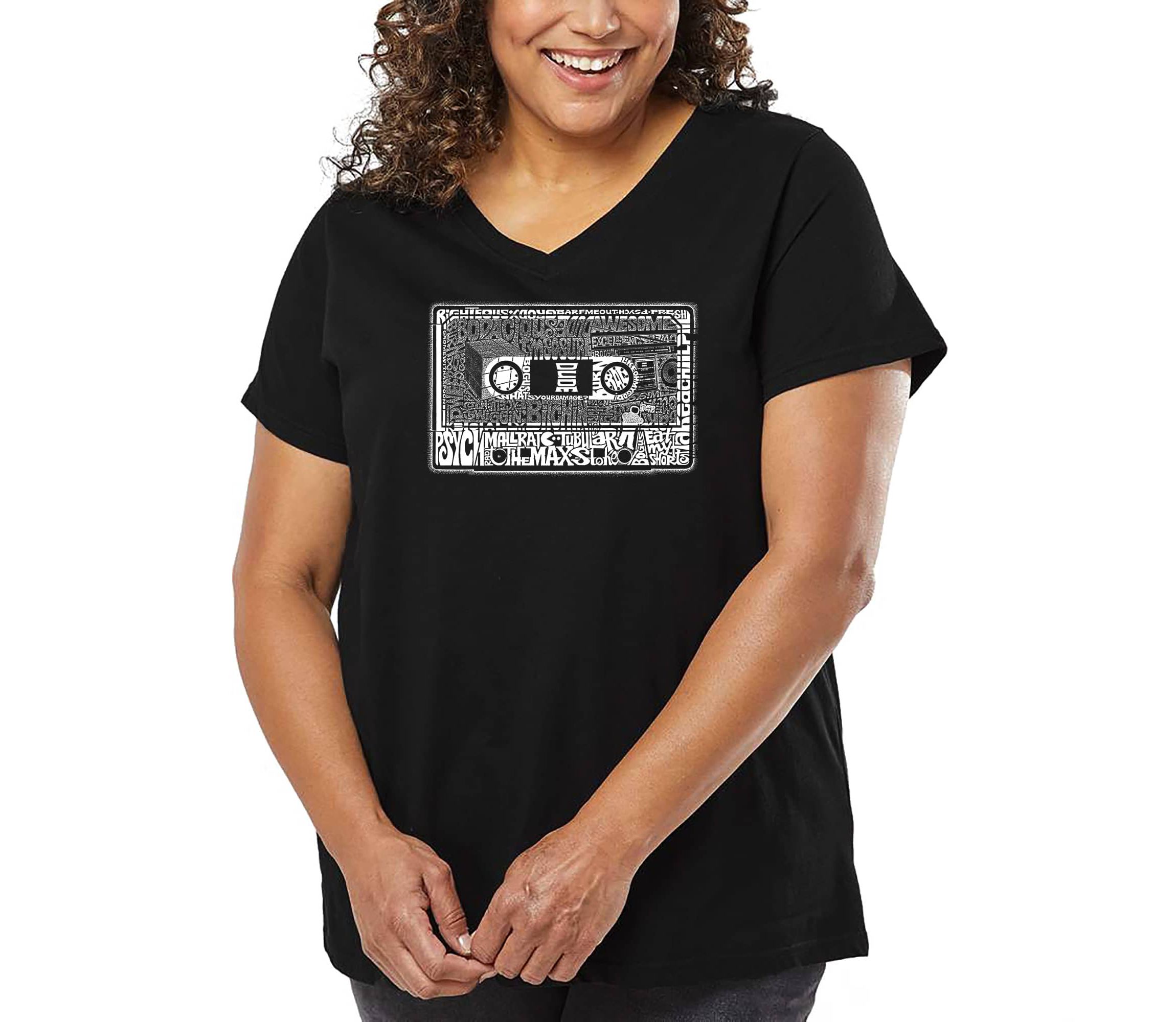 Womens Plus Size Word Art V-Neck - The 80s
