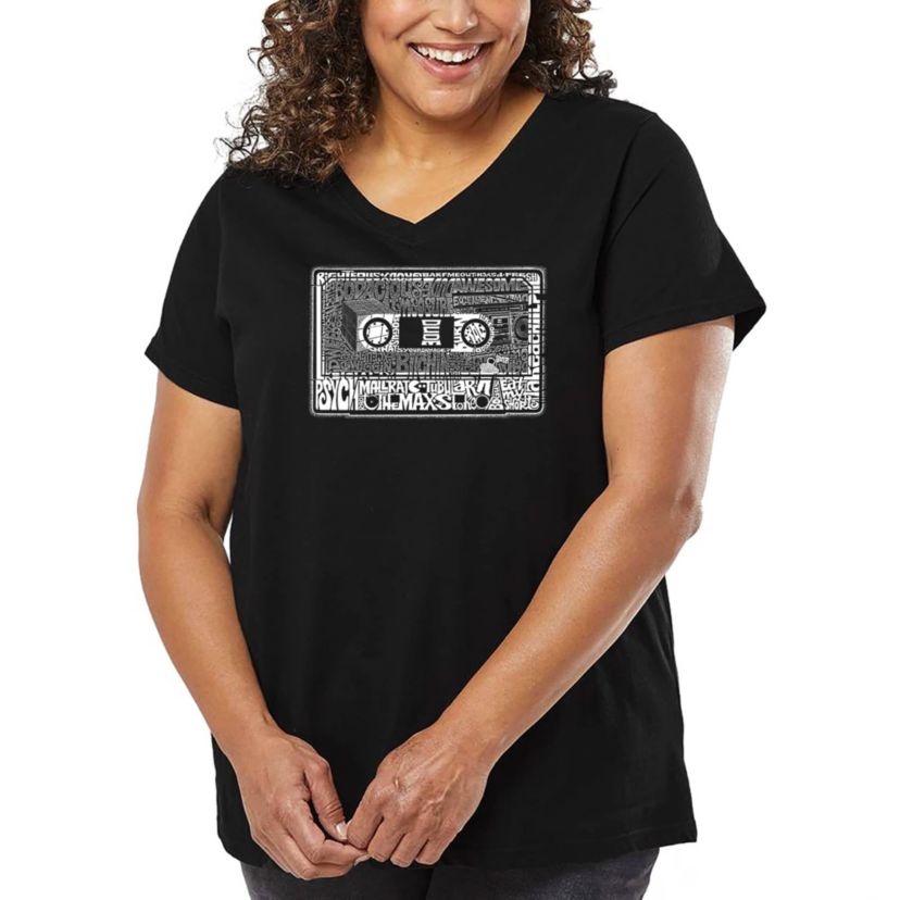 Womens Plus Size Word Art V-Neck - The 80s