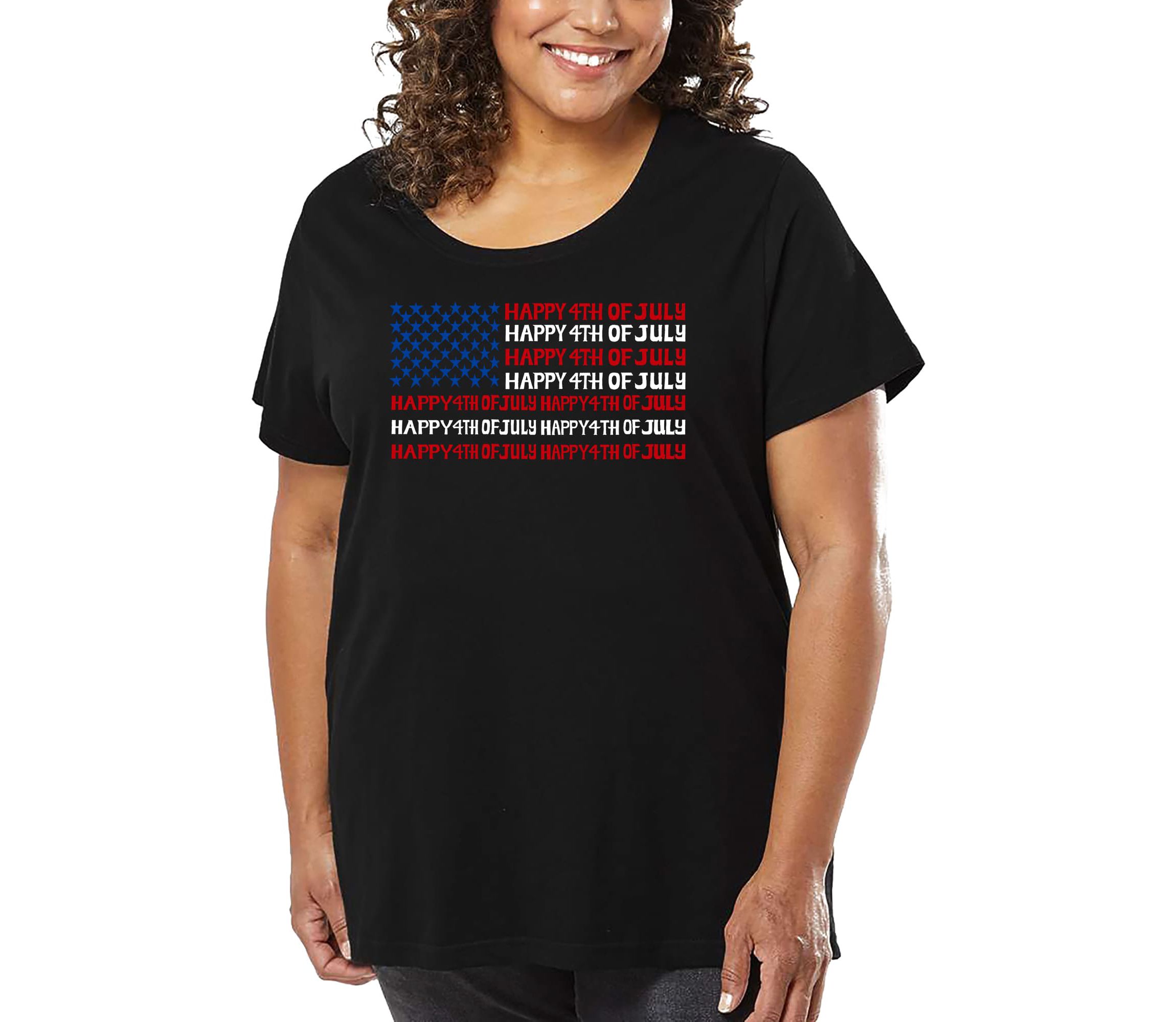 Happy 4th of July - Womens Plus Size Word Art T-Shirt