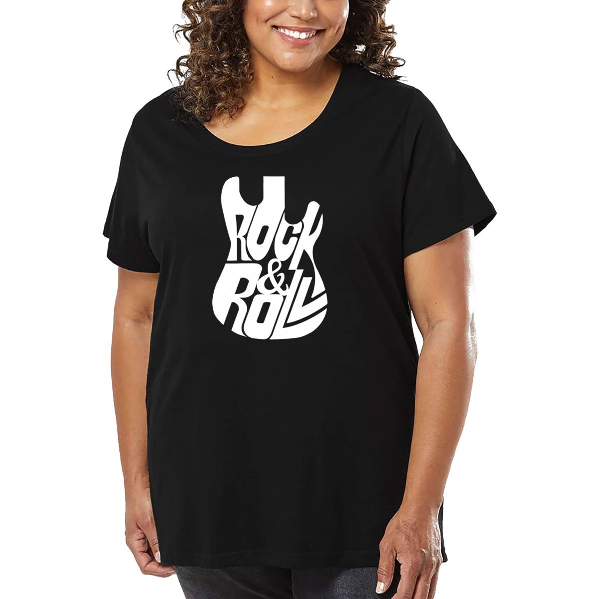Rock And Roll Guitar - Womens Plus Size Word Art T-Shirt