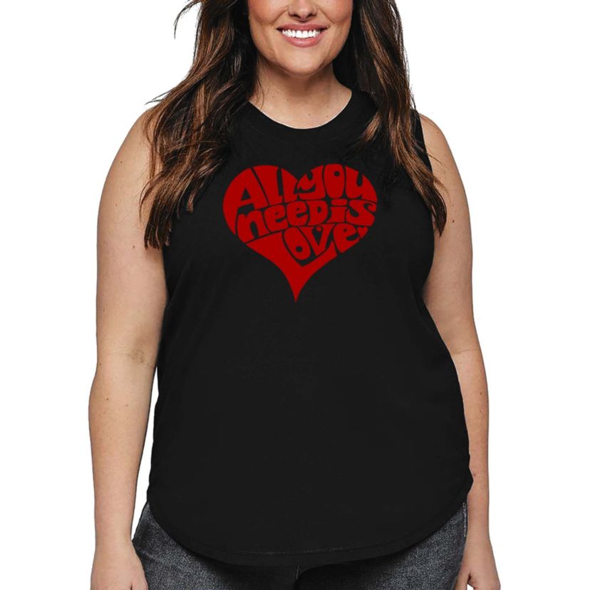 Womens Plus Size Word Art Tank Top - All You Need Is Love