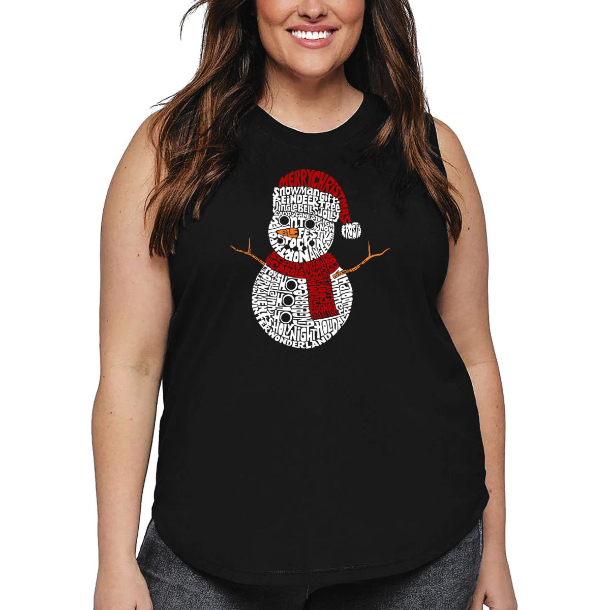 Christmas Snowman - Womens Plus Size Word Art Tank Top
