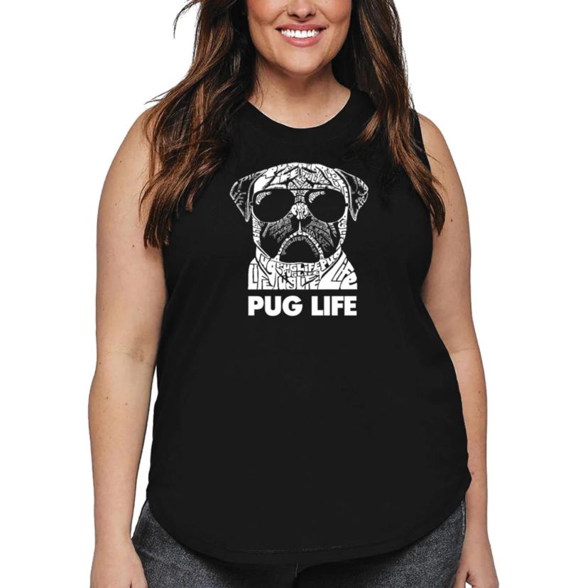 Womens Plus Size Word Art Tank Top - Pug Life
