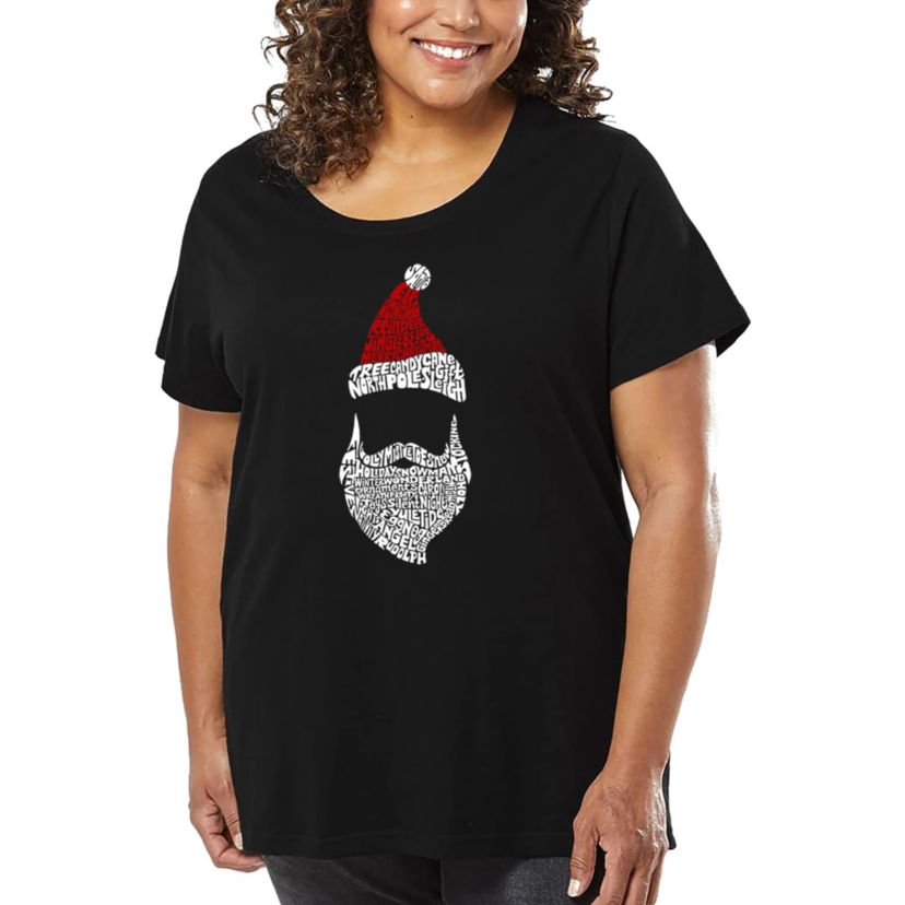 Womens Plus Size Word Art T-shirt - Santa Claus