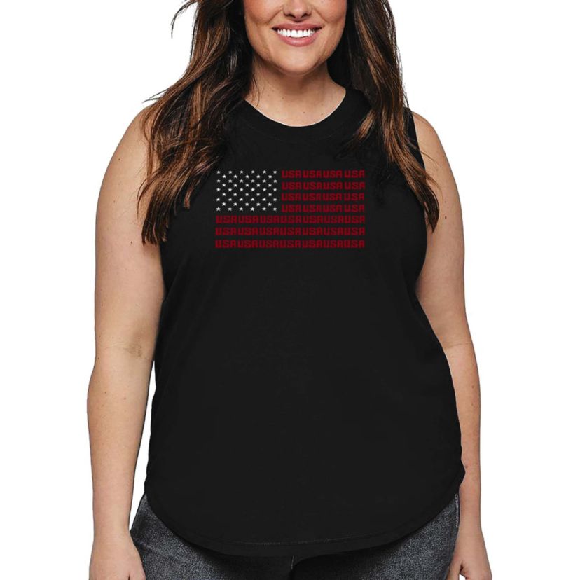 Womens Plus Size Word Art Tank Top - USA Flag