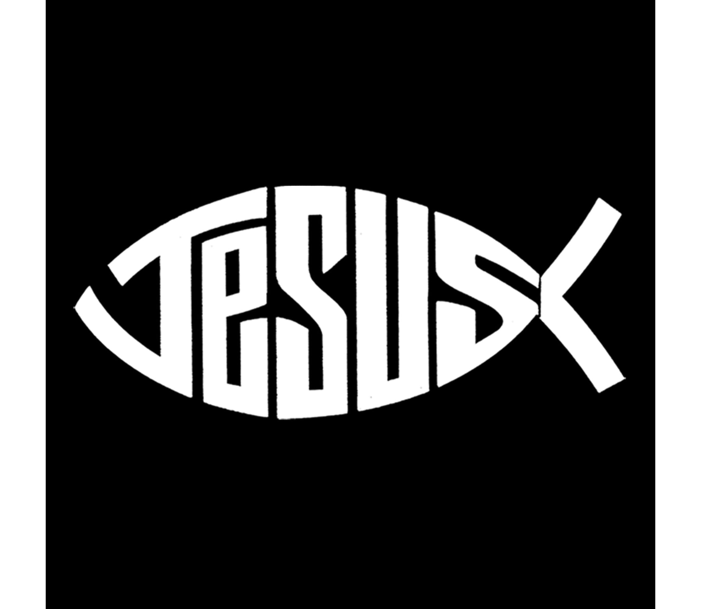 Womens Plus Size Word Art V-Neck - Christian Jesus Name Fish Symbol