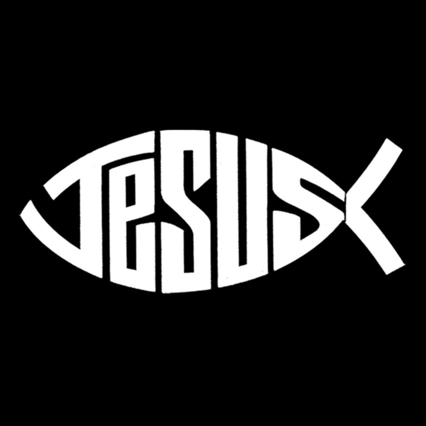 Womens Plus Size Word Art V-Neck - Christian Jesus Name Fish Symbol