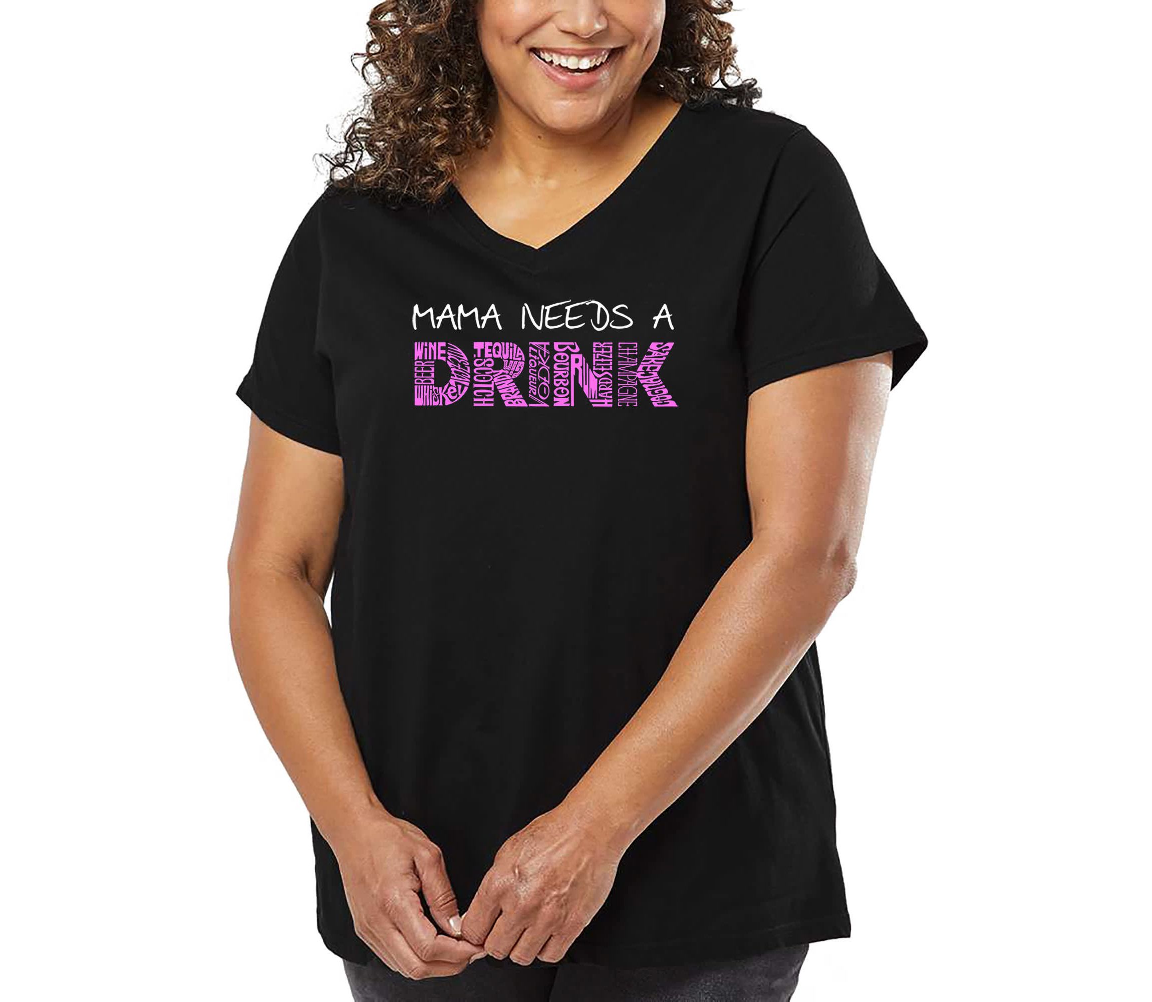 Womens Plus Size Word Art V-Neck - Mama Needs a Drink