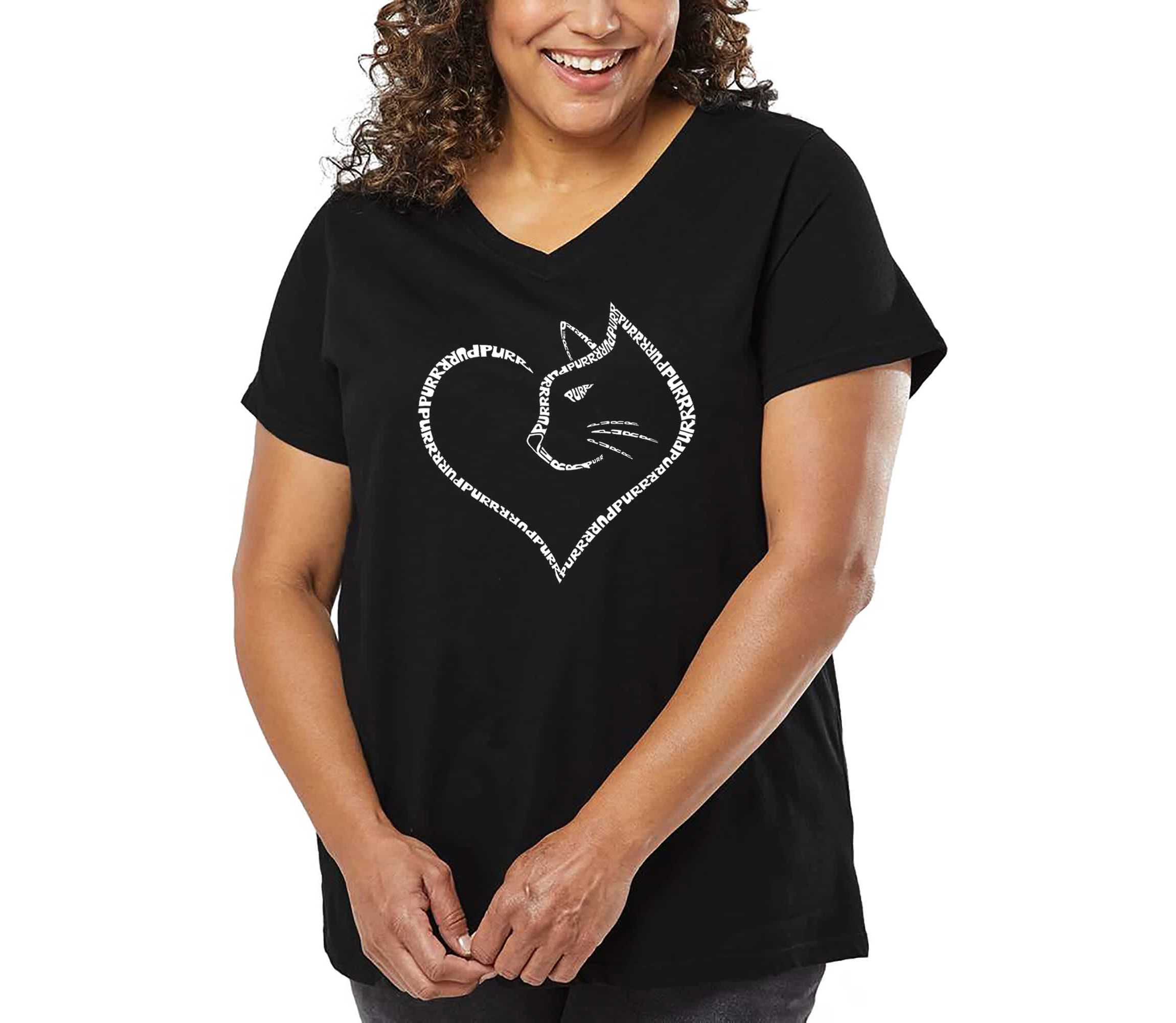 Cat Heart - Womens Plus Size Word Art V-Neck