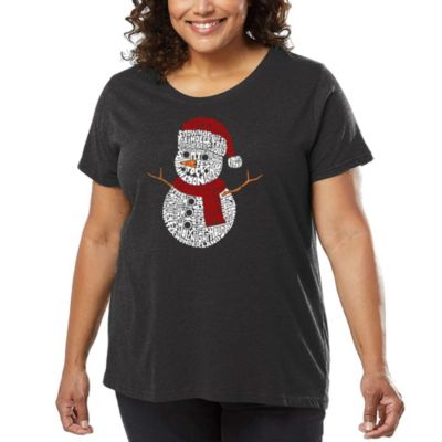 LA Pop Art Christmas Snowman - Women's Plus Size Word Art T-Shirt, Grey, 4X