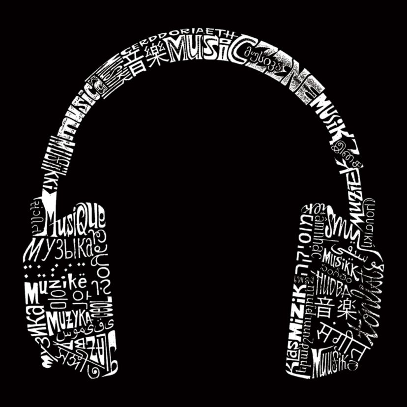 Womens Plus Size Word Art V-Neck - HEADPHONES - LANGUAGES