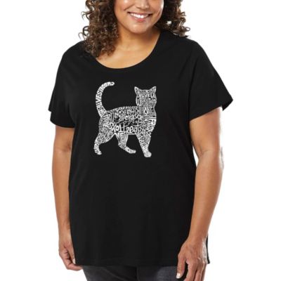 LA Pop Art Women's Plus Size Word Art T-shirt - Cat, Black, 4X