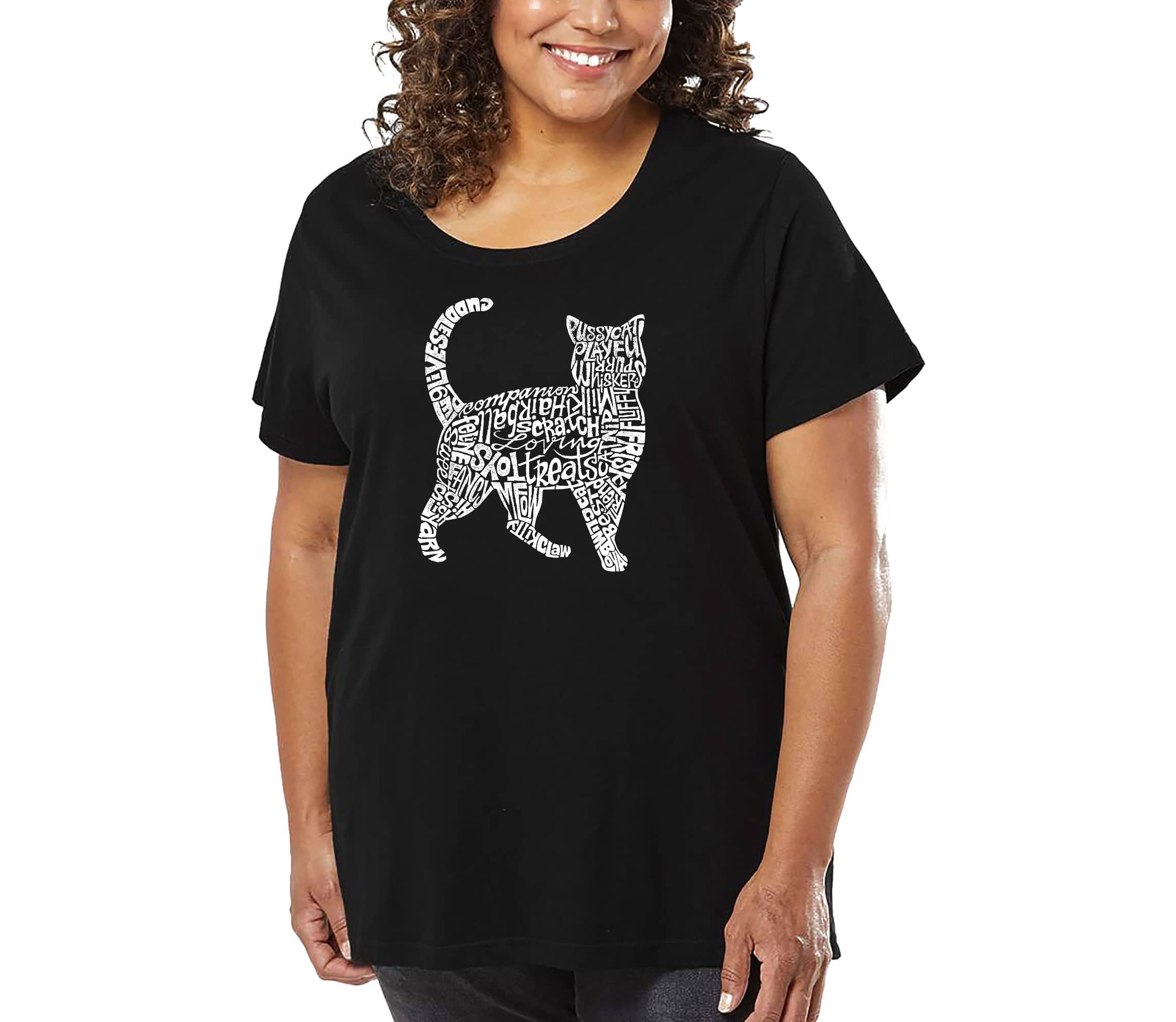 Womens Plus Size Word Art T-shirt - Cat