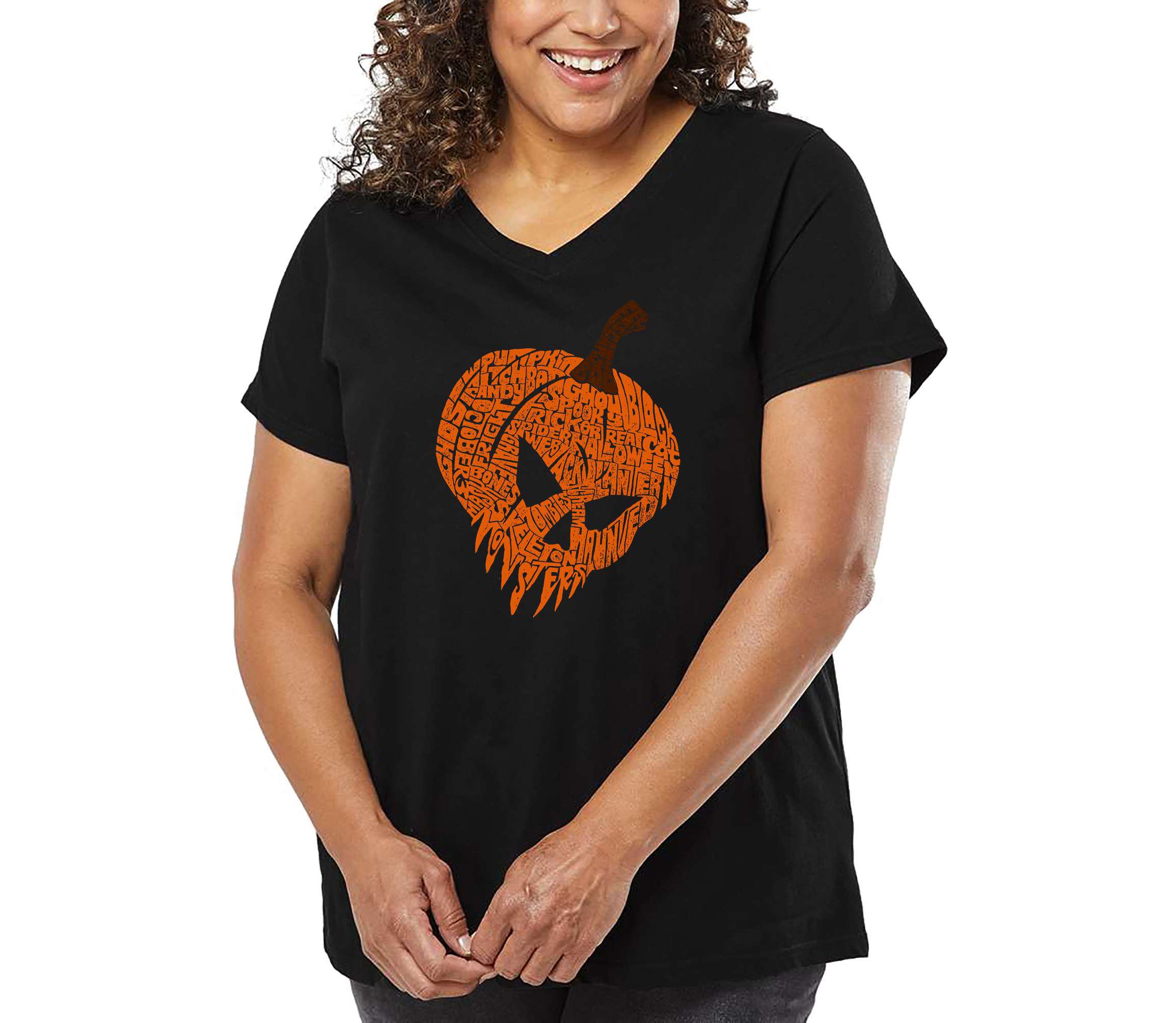 Evil Pumpkin - Womens Plus Size Word Art V-Neck