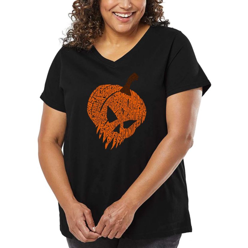 Evil Pumpkin - Womens Plus Size Word Art V-Neck