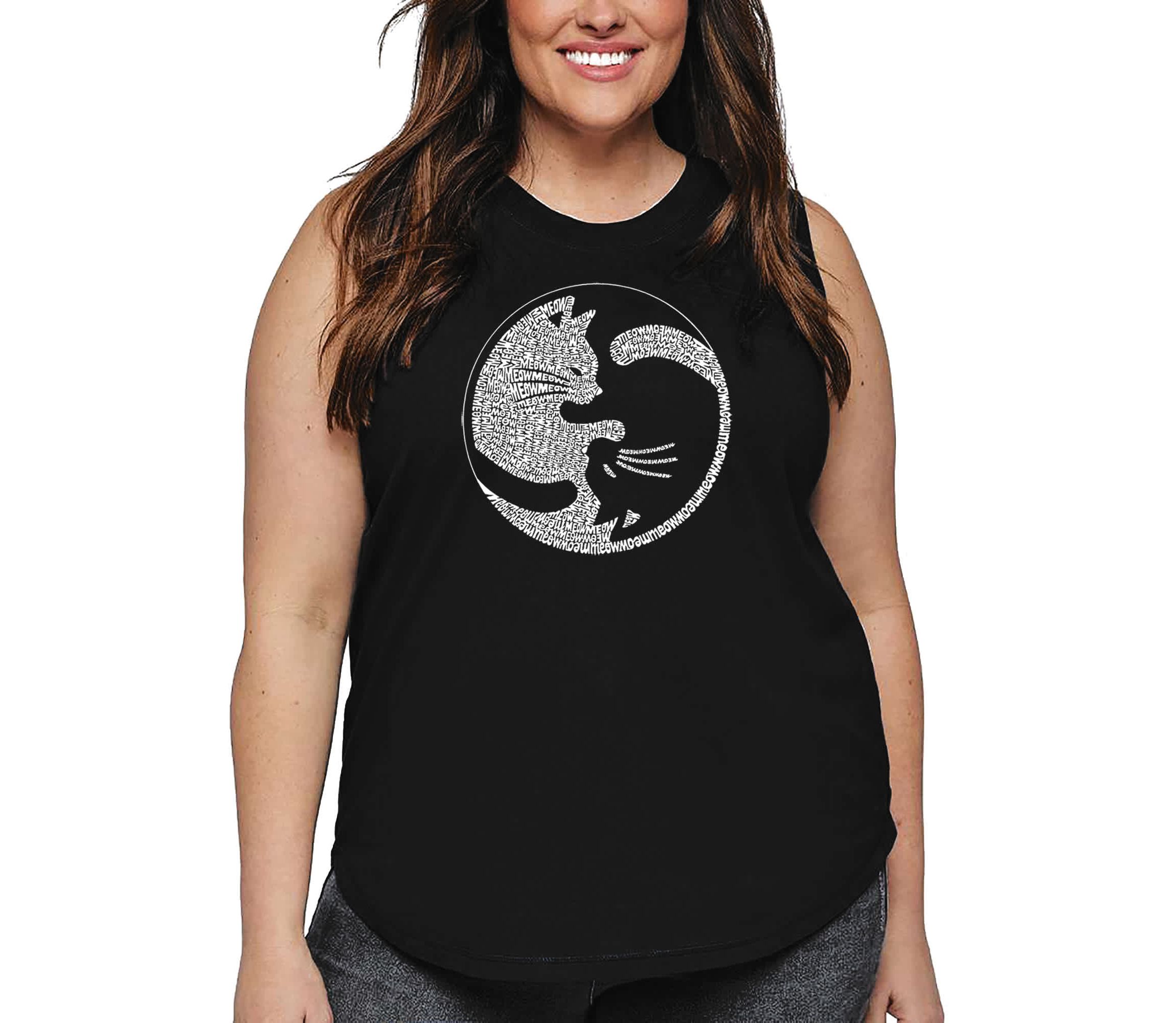 Womens Plus Size Word Art Tank Top - Yin Yang Cat