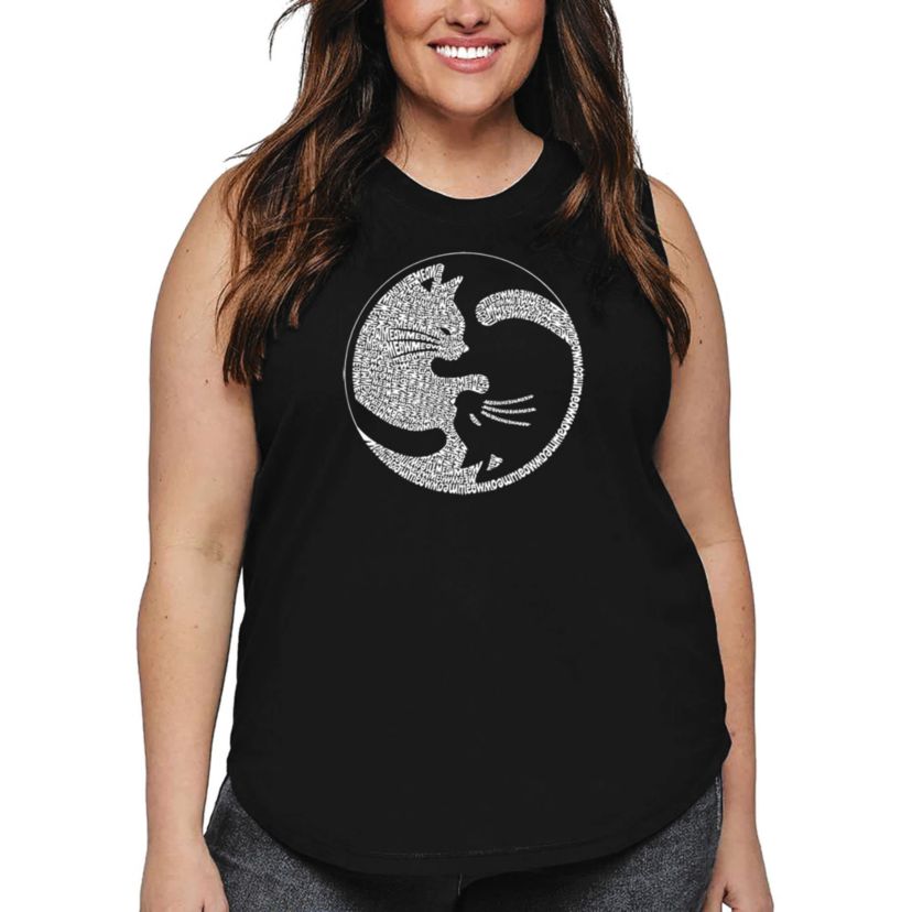 Womens Plus Size Word Art Tank Top - Yin Yang Cat