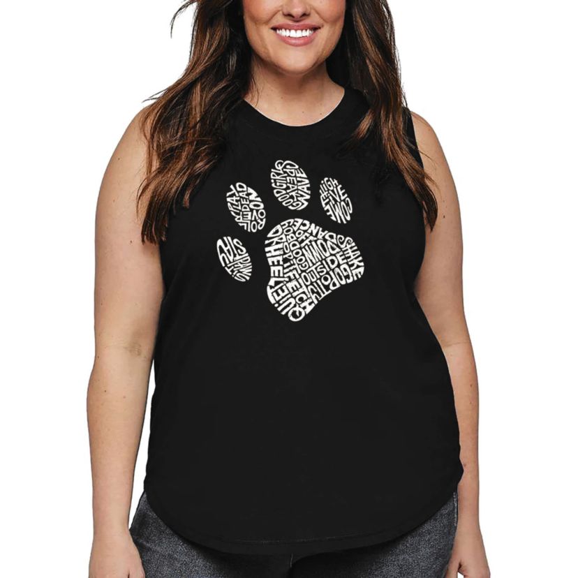 Womens Plus Size Word Art Tank Top - Dog Paw