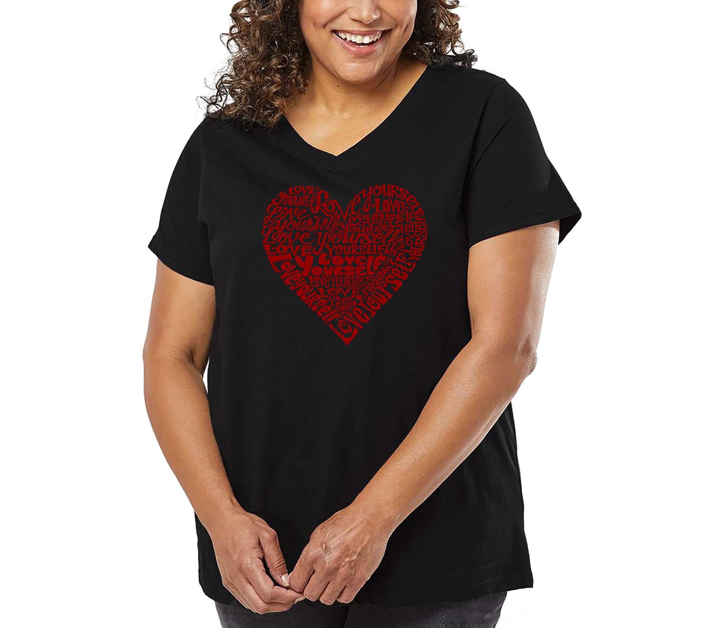 Love Yourself - Womens Plus Size Word Art V-Neck
