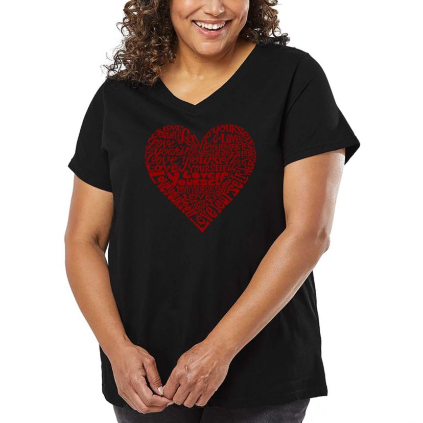 Love Yourself - Womens Plus Size Word Art V-Neck