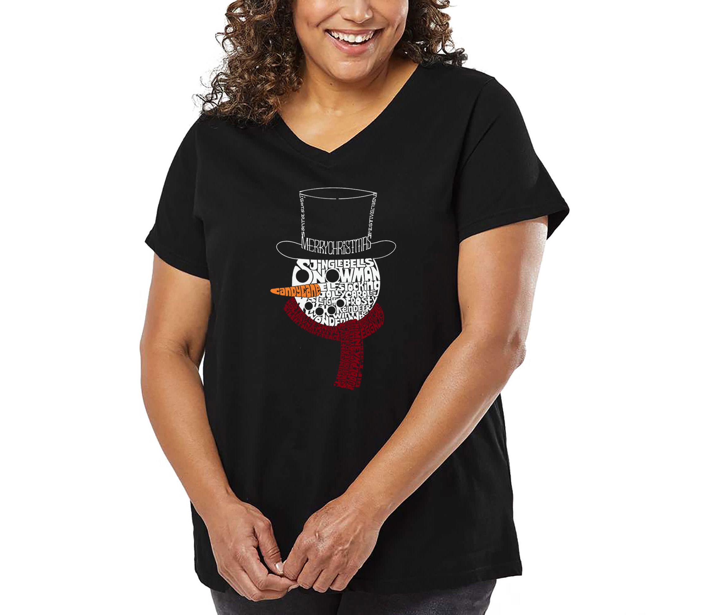 Snowman Face - Womens Plus Size Word Art V-Neck