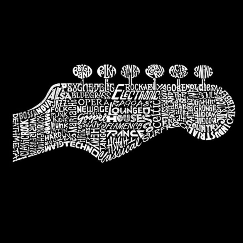 Womens Plus Size Word Art V-Neck - Guitar Head