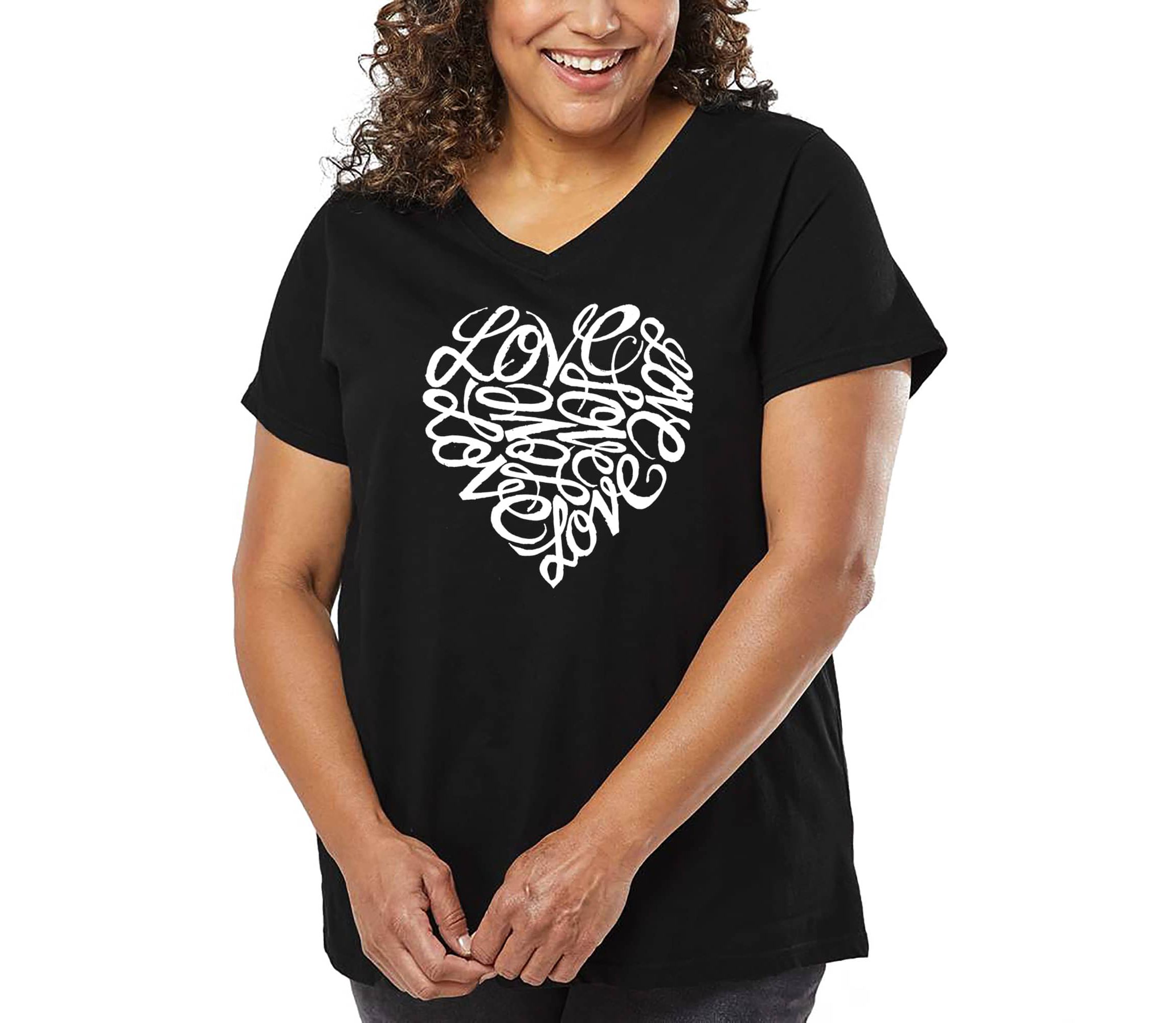 Womens Plus Size Word Art V-Neck - LOVE