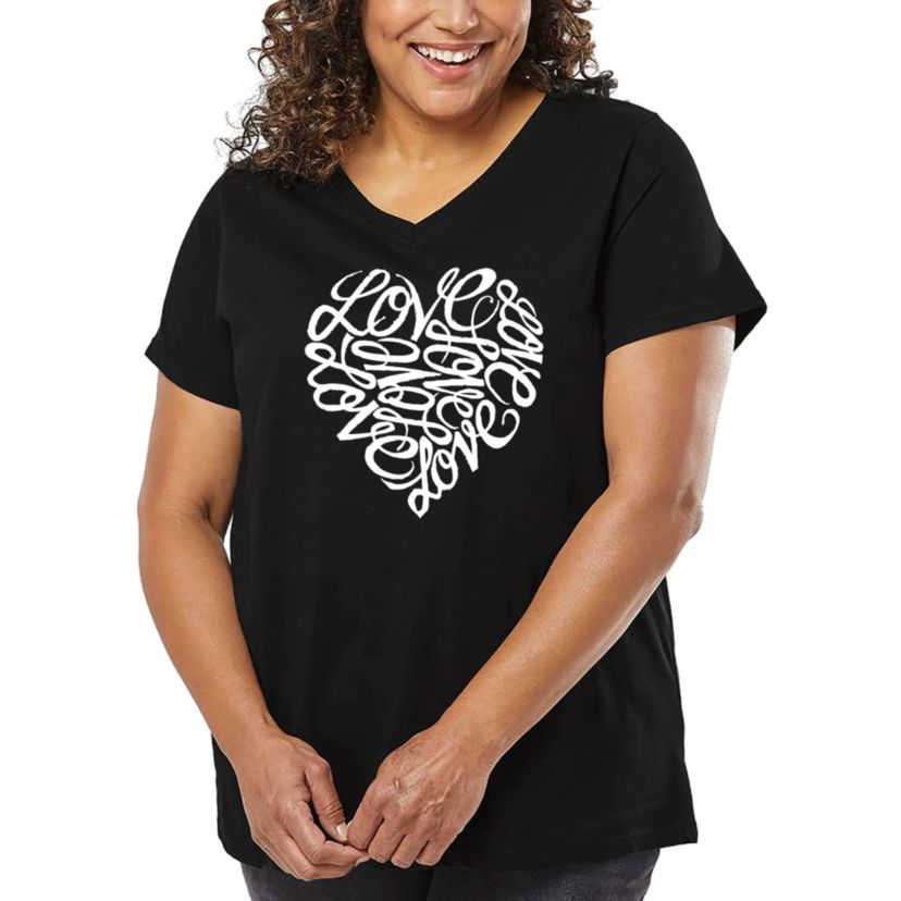 Womens Plus Size Word Art V-Neck - LOVE