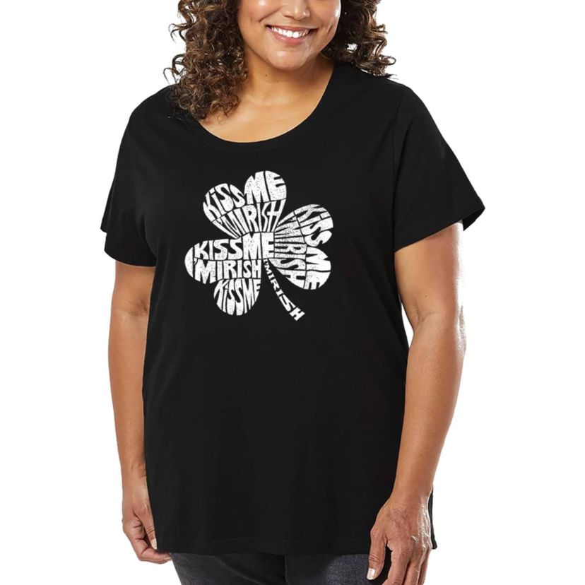 Womens Plus Size Word Art T-shirt - KISS ME IM IRISH