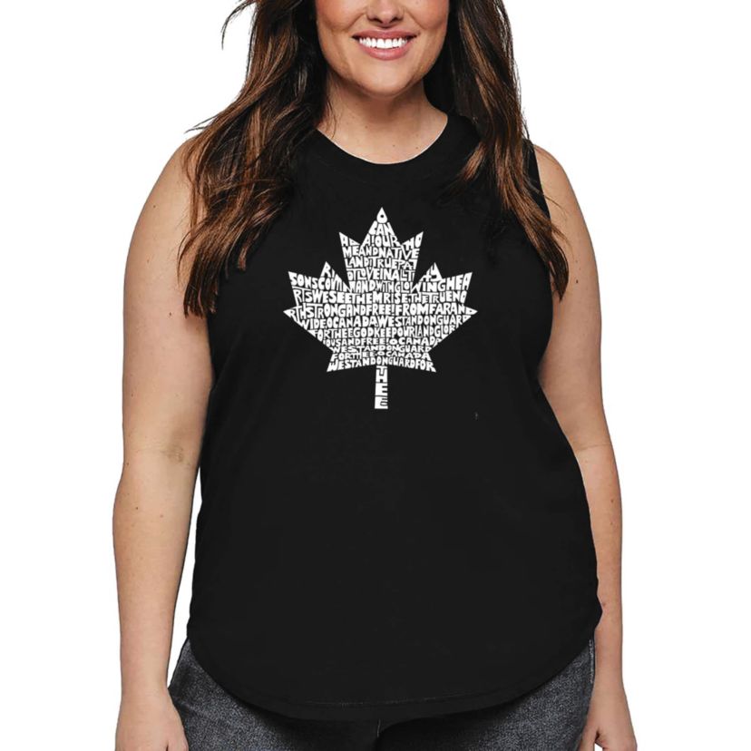 Womens Plus Size Word Art Tank Top - CANADIAN NATIONAL ANTHEM