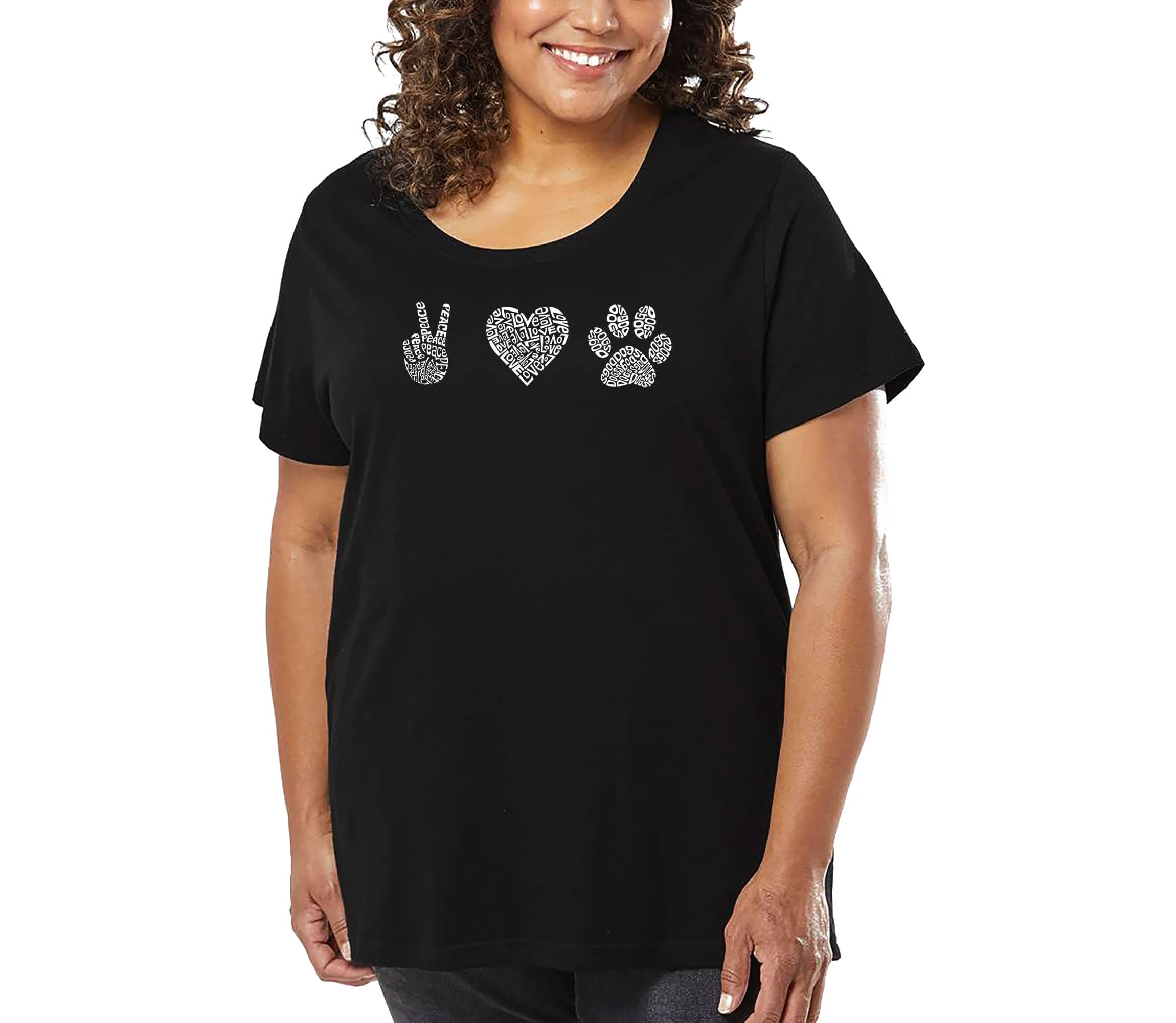 Womens Plus Size Word Art T-shirt - Peace Love Dogs