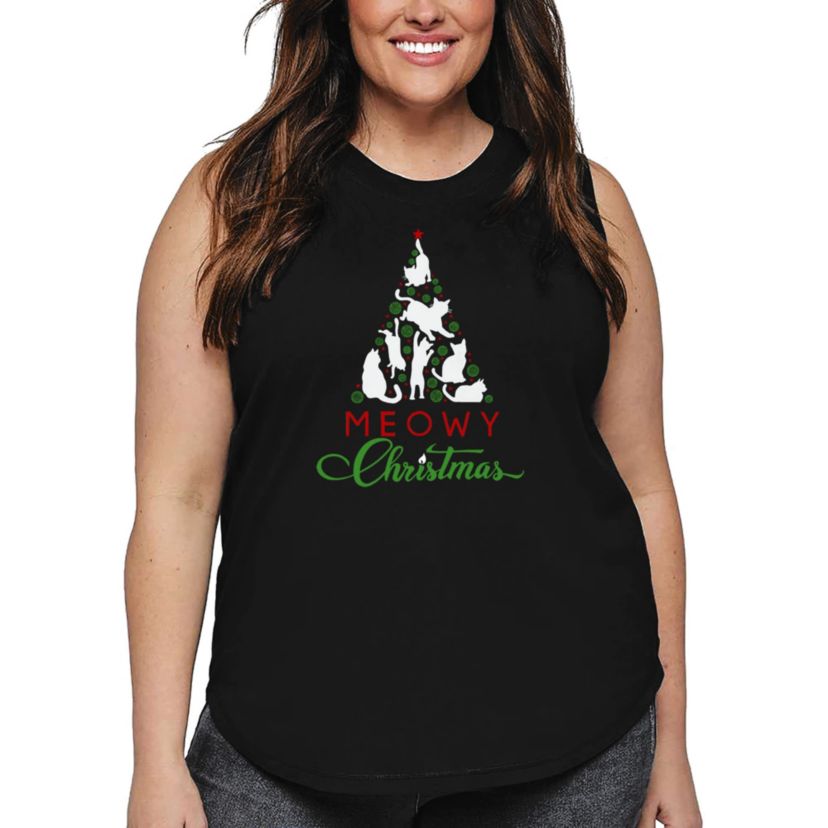 Meowy Christmas Tree - Womens Plus Size Word Art Tank Top