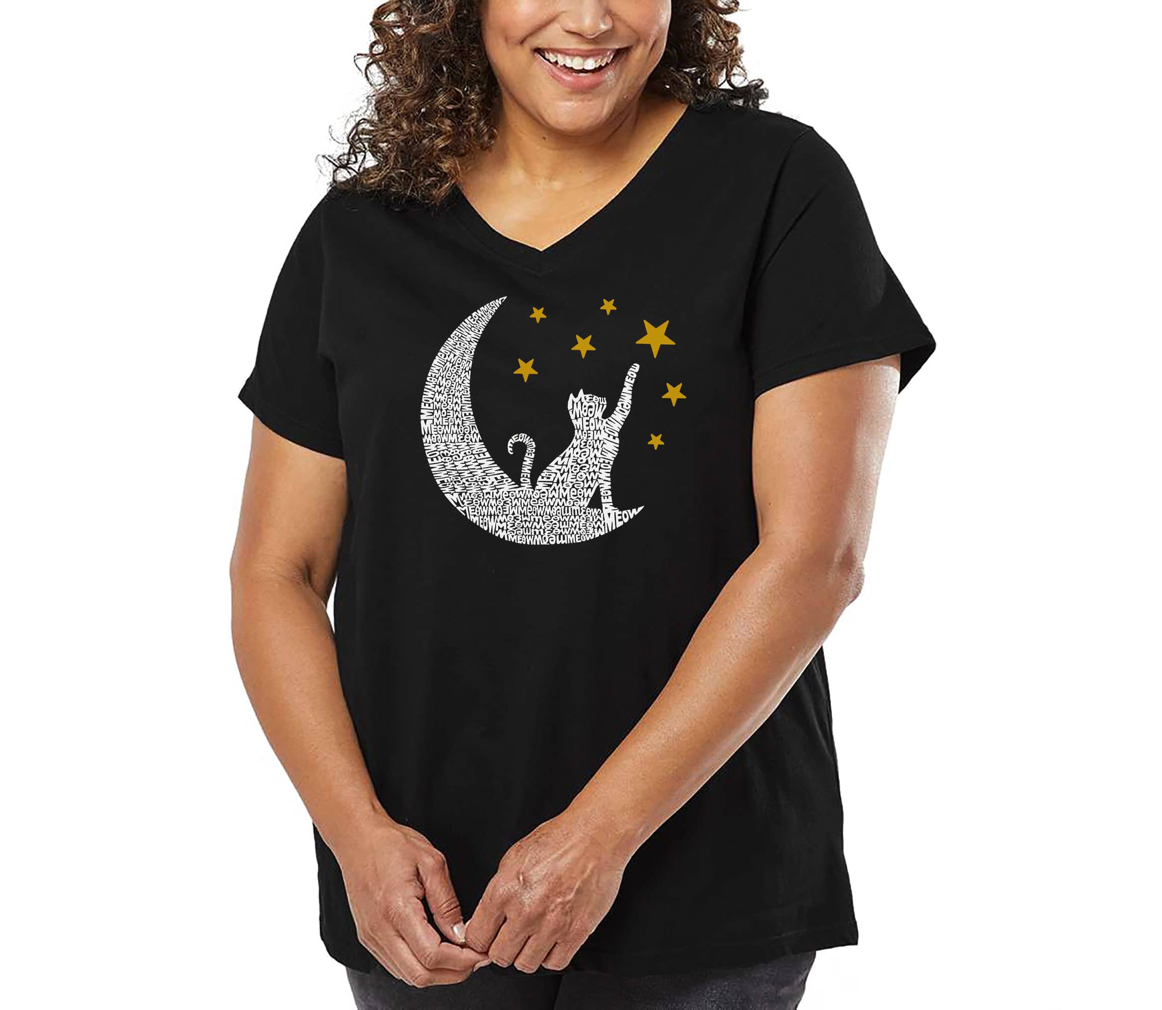 Cat Moon - Womens Plus Size Word Art V-Neck