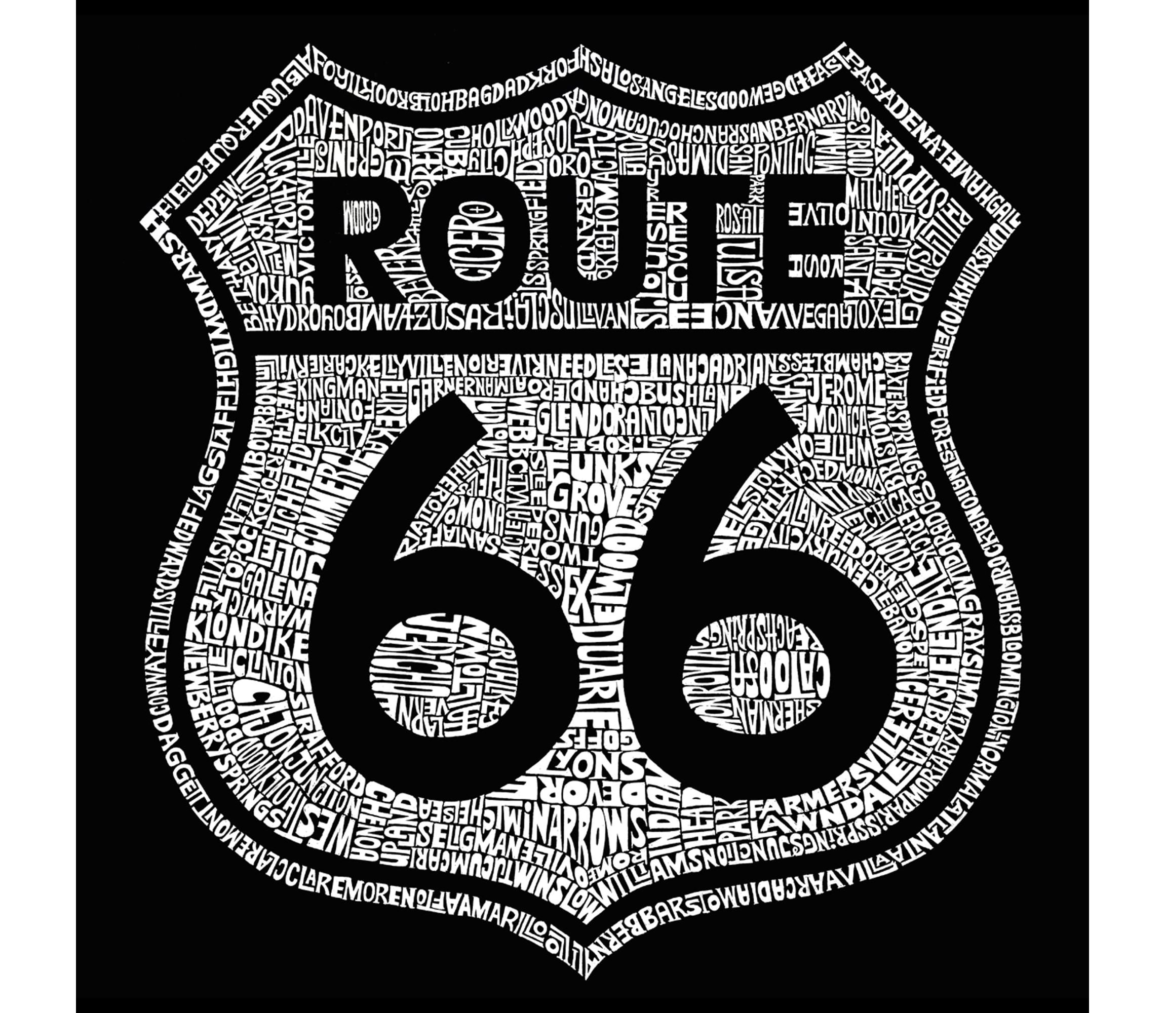 Womens Plus Size Word Art T-shirt - CITIES ALONG THE LEGENDARY ROUTE 66