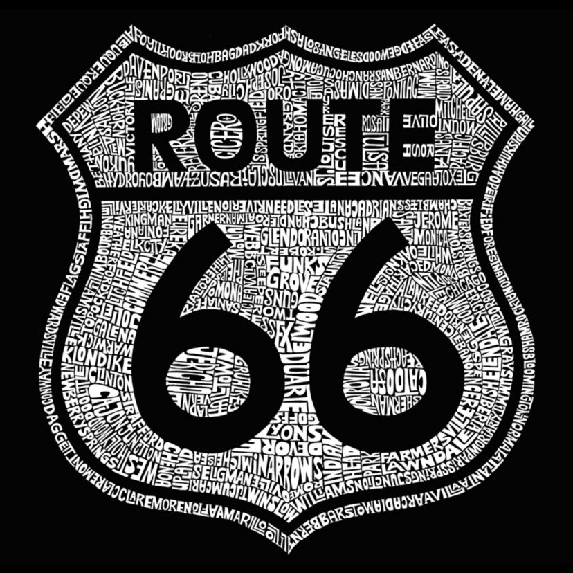 Womens Plus Size Word Art T-shirt - CITIES ALONG THE LEGENDARY ROUTE 66
