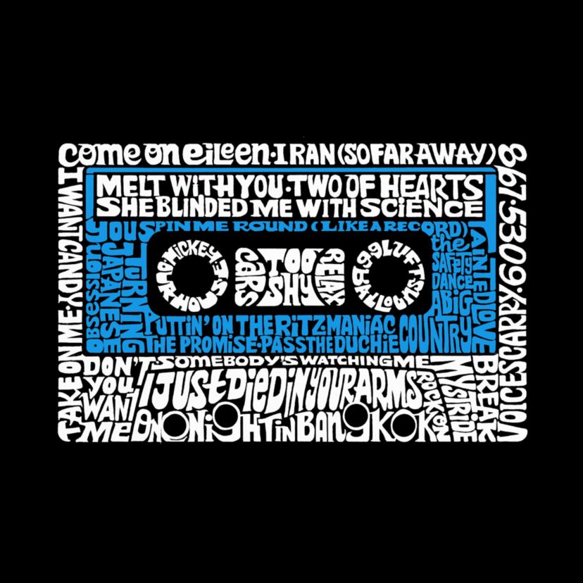 Womens Plus Size Word Art V-Neck - 80s One Hit Wonders