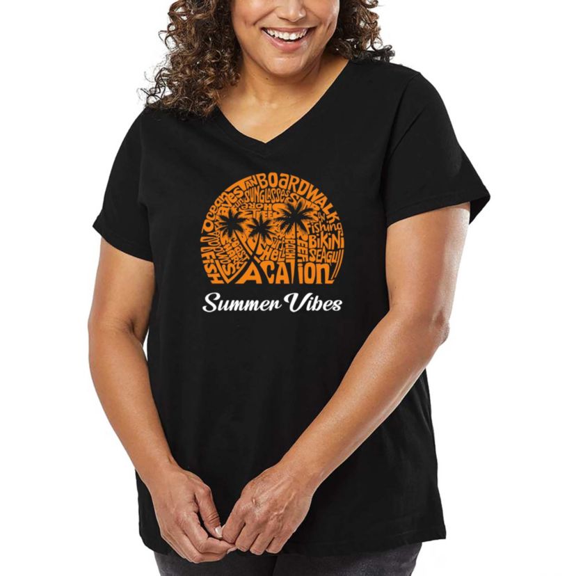 Summer Vibes - Womens Plus Size Word Art V-Neck