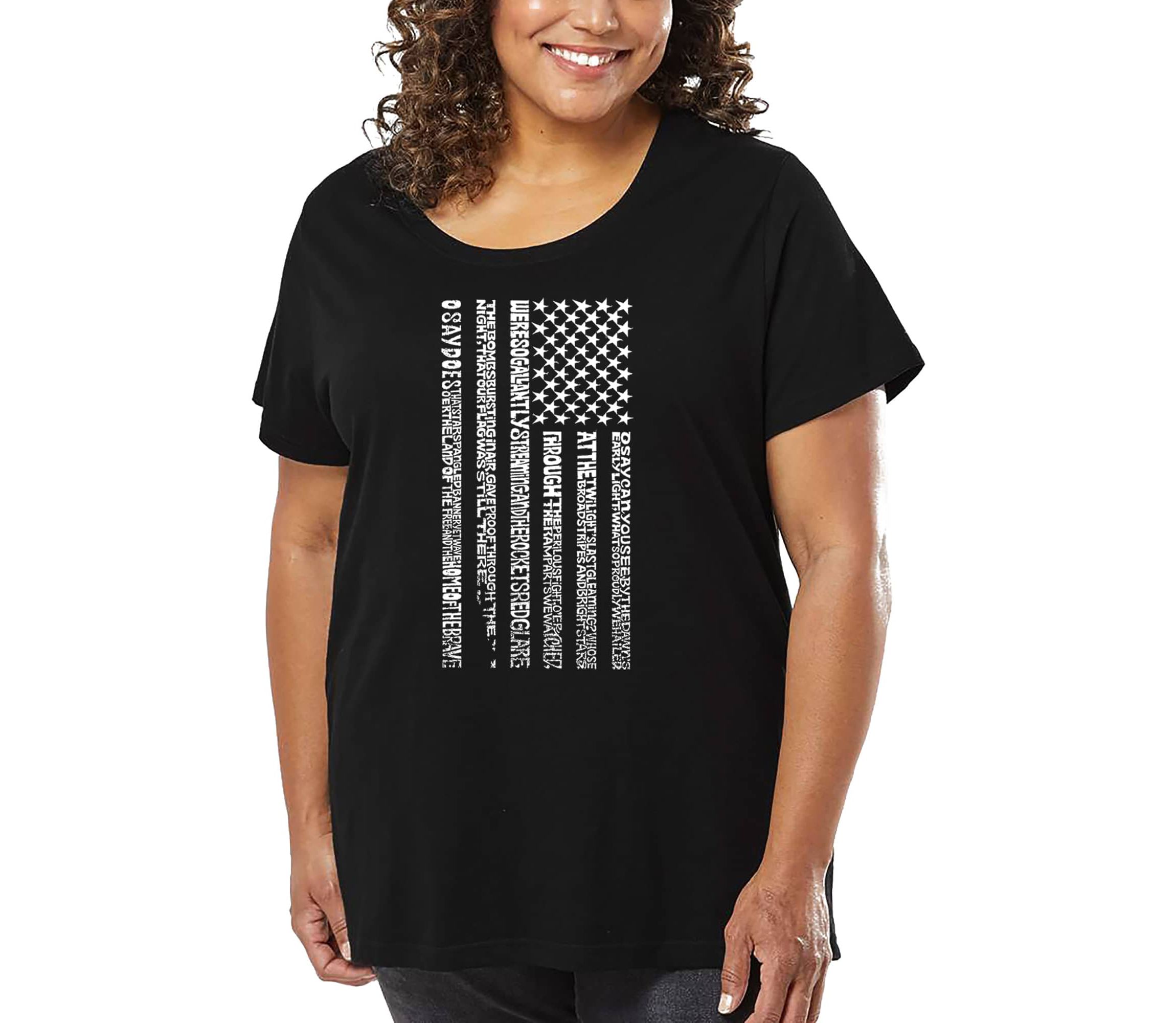 Womens Plus Size Word Art T-shirt - National Anthem Flag