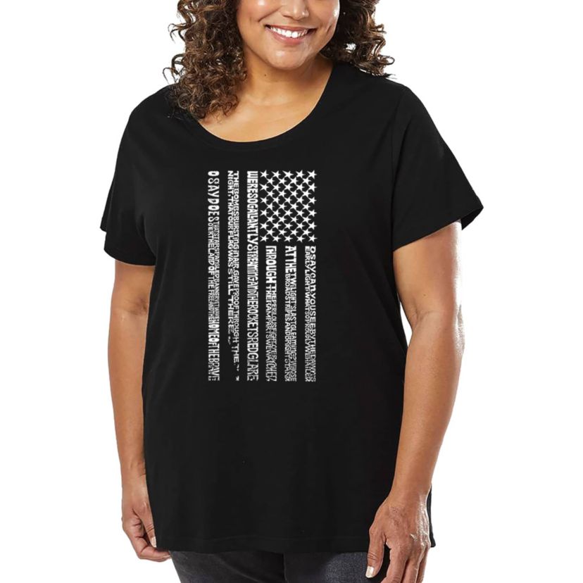 Womens Plus Size Word Art T-shirt - National Anthem Flag