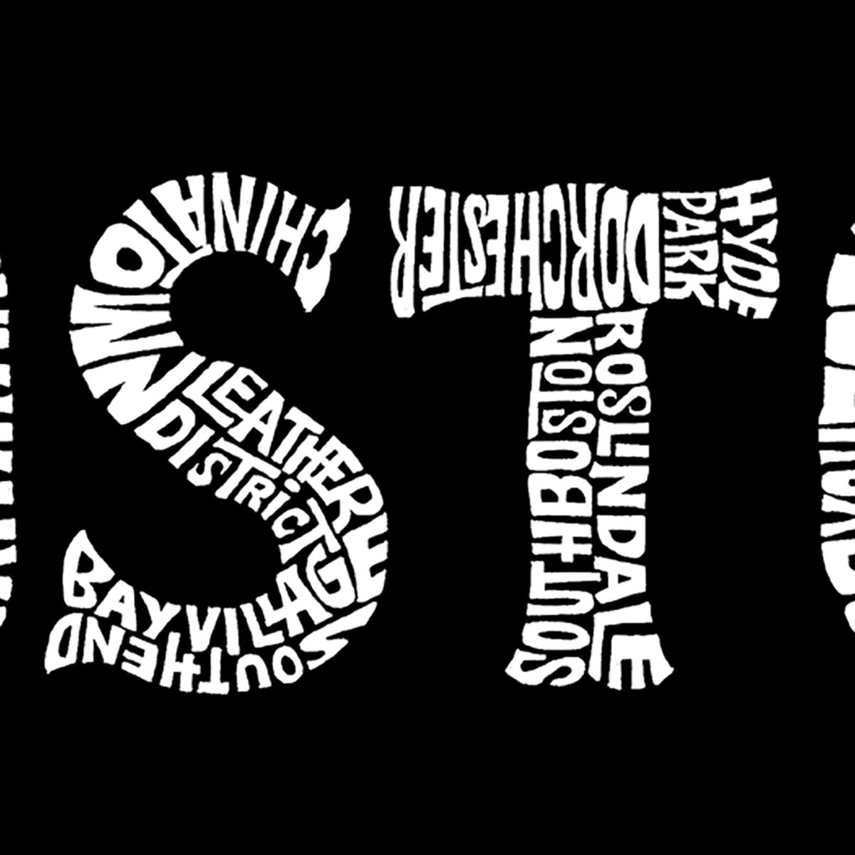 Womens Plus Size Word Art V-Neck - BOSTON NEIGHBORHOODS