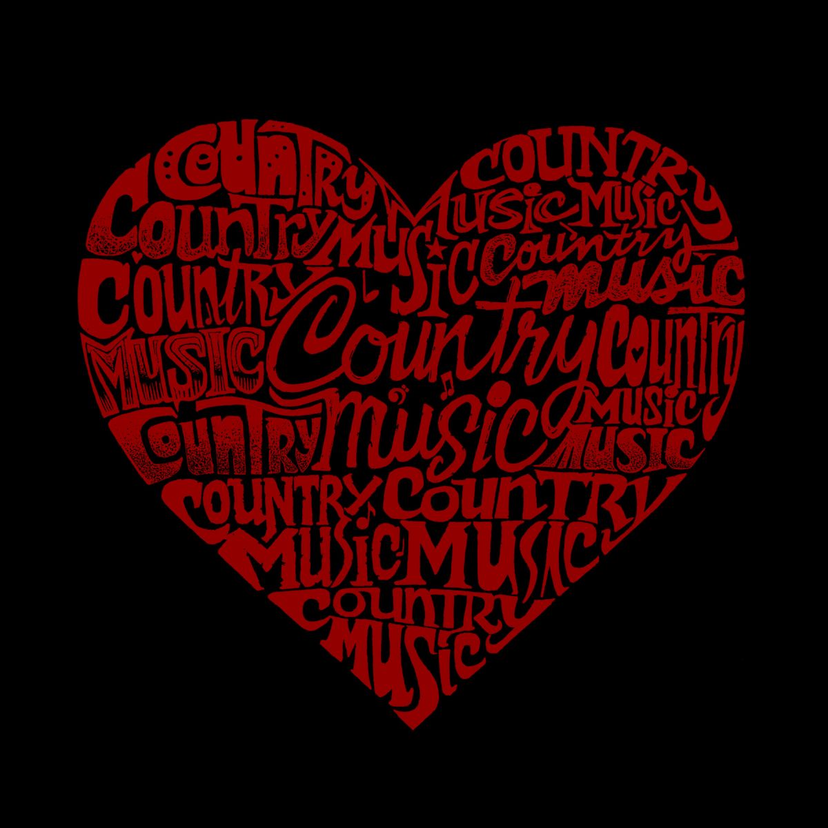 Womens Plus Size Word Art V-Neck - Country Music Heart