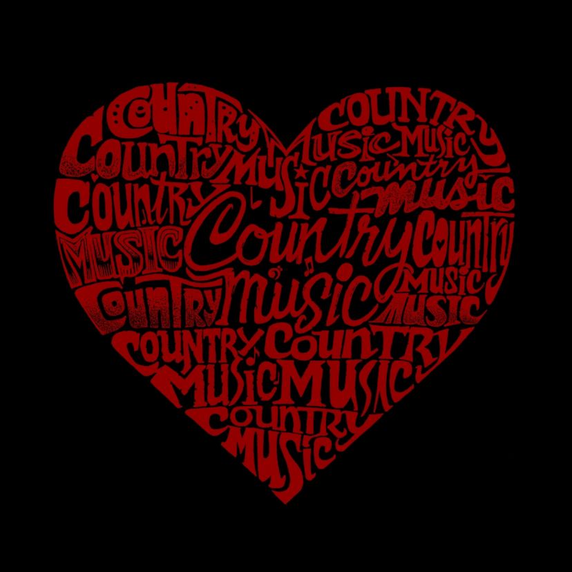 Womens Plus Size Word Art V-Neck - Country Music Heart