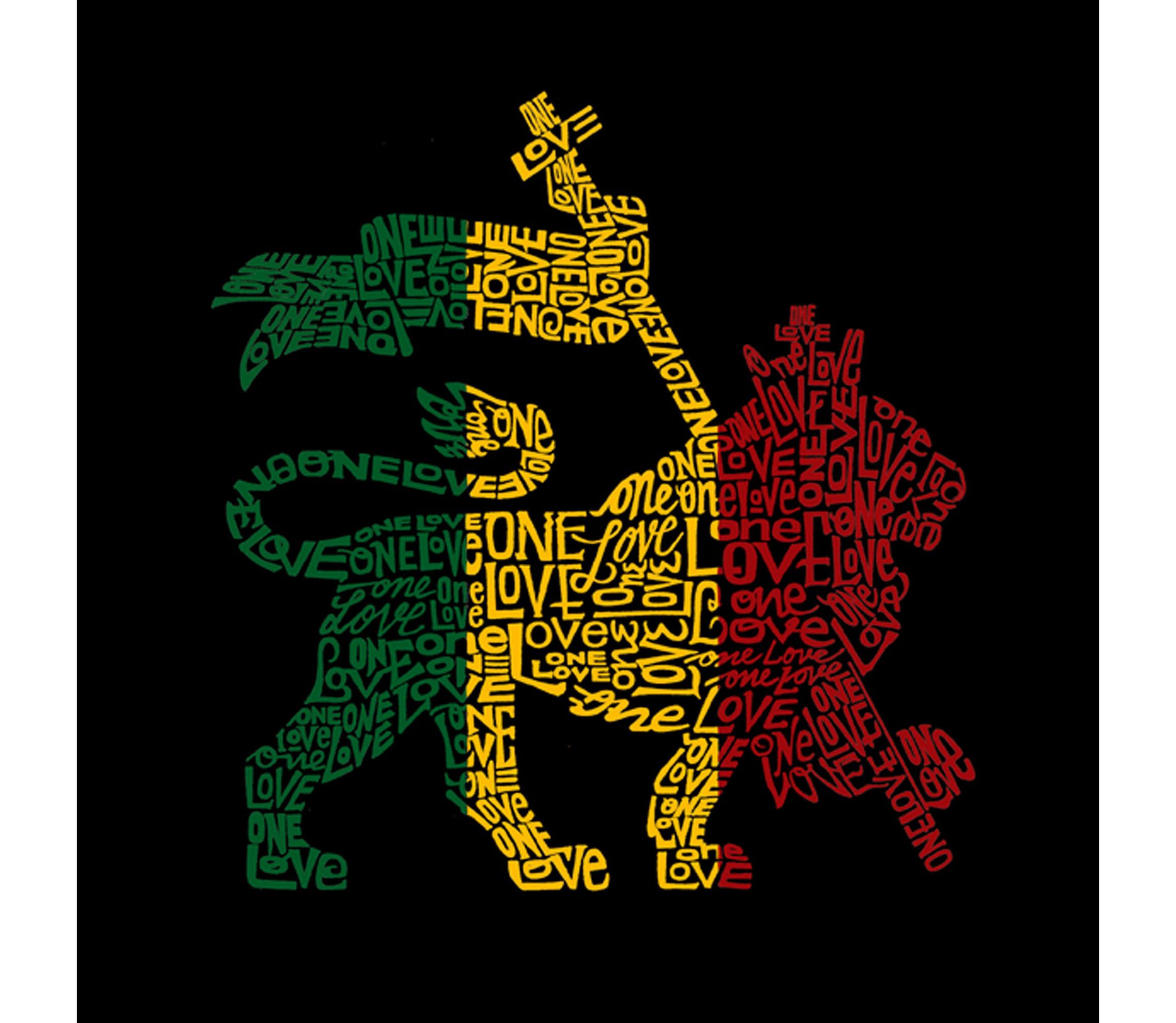 Womens Plus Size Word Art V-Neck - Rasta Lion - One Love