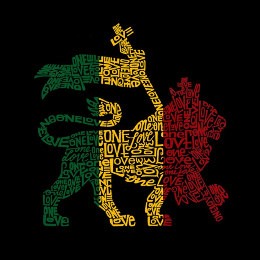 Womens Plus Size Word Art V-Neck - Rasta Lion - One Love