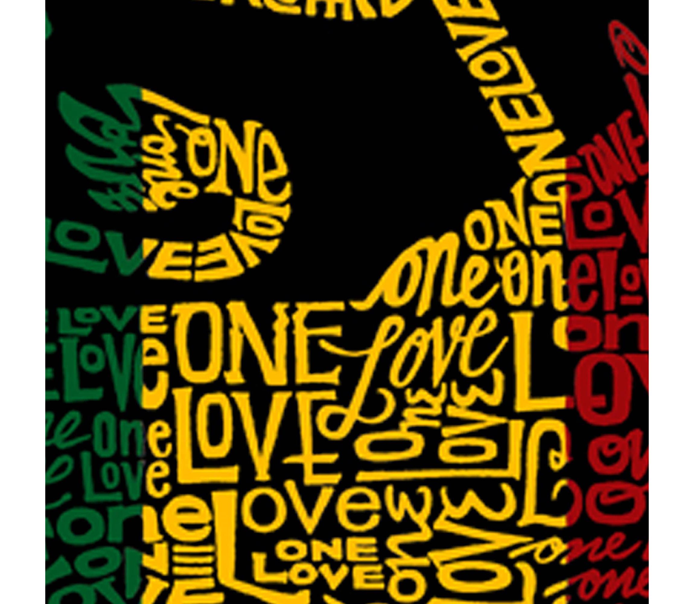 Womens Plus Size Word Art V-Neck - Rasta Lion - One Love